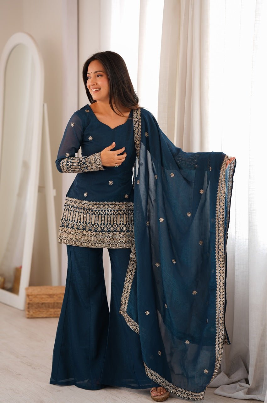 Cosmos Blue Crunchy Silk Kurta Set