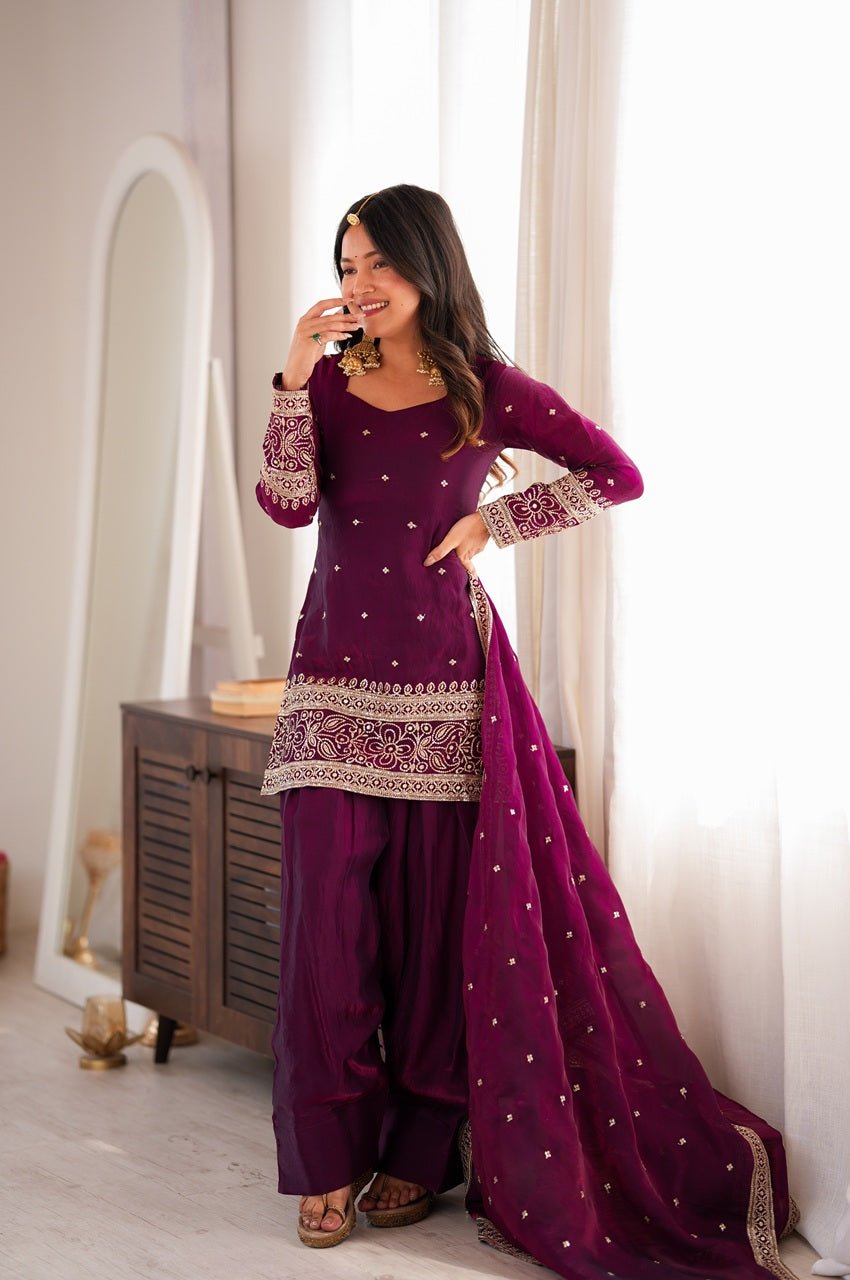 Raspberry Pink Fendy Silk Kurta Farshi Shalwar Set