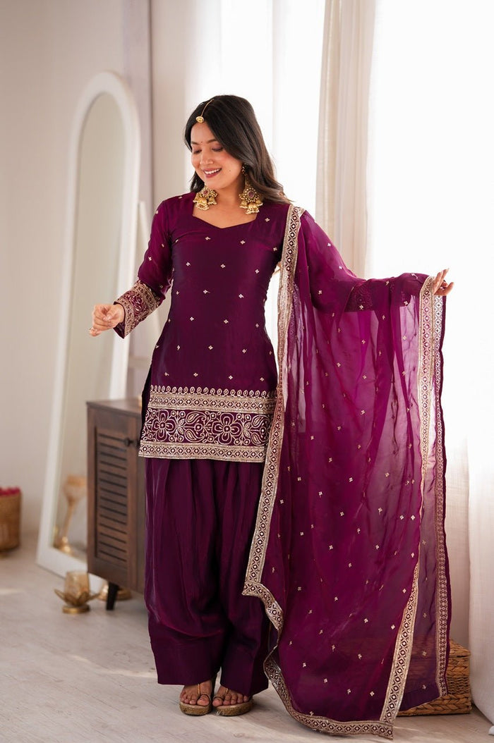 Raspberry Pink Fendy Silk Kurta Farshi Shalwar Set