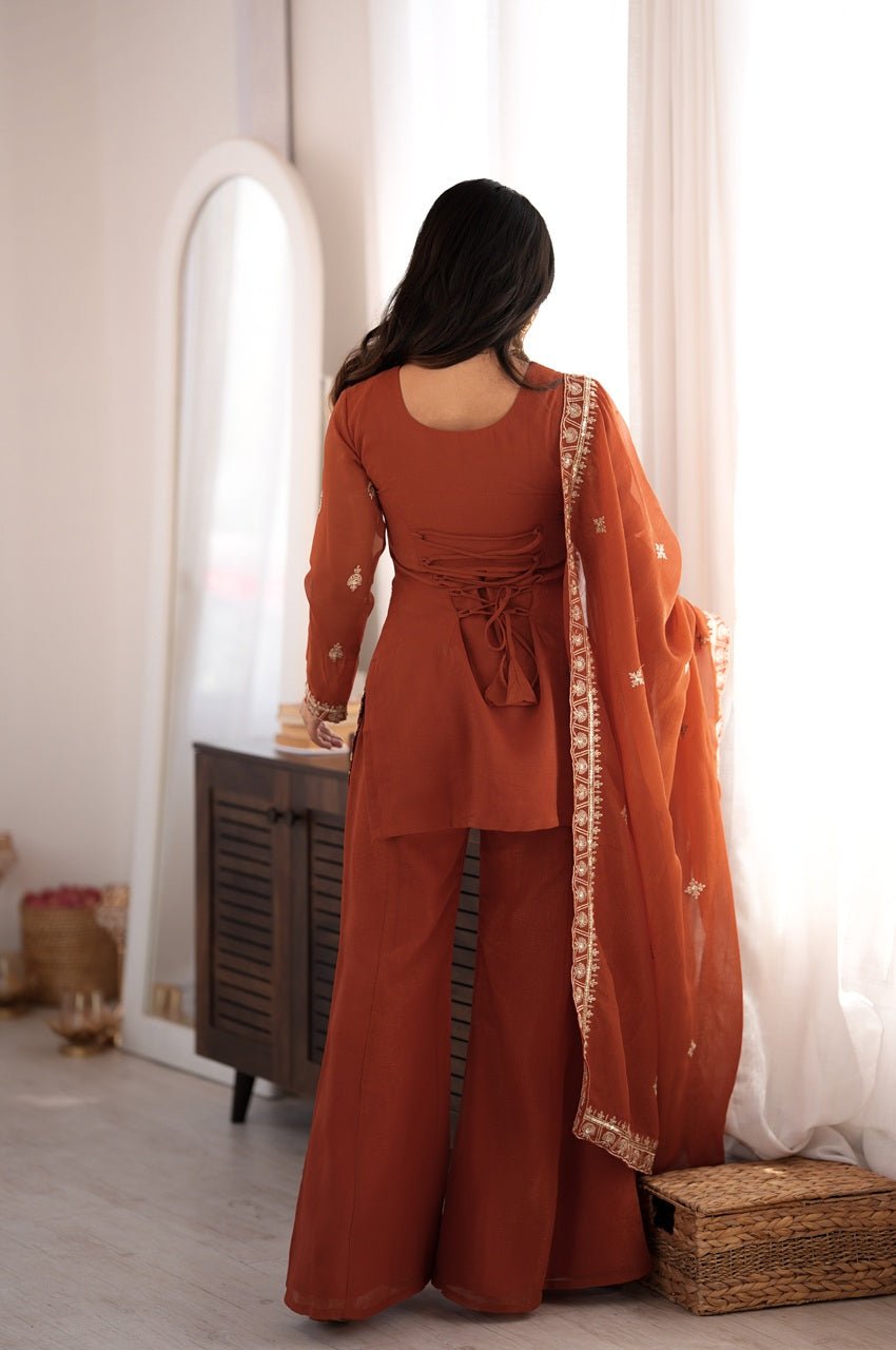 Rust Orange Crunchy Silk Kurti Set