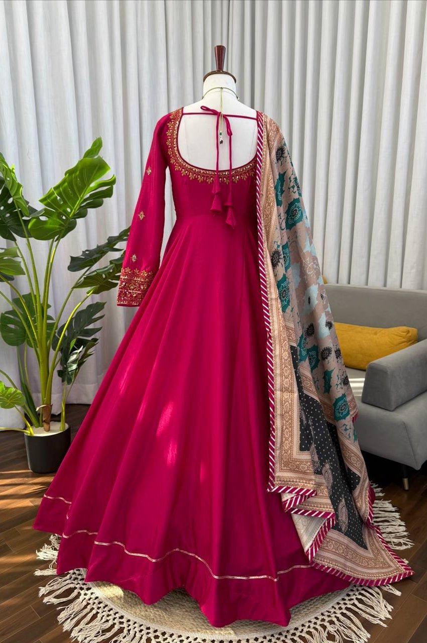 Rani Pink Heavy Chinon Silk Gown Set