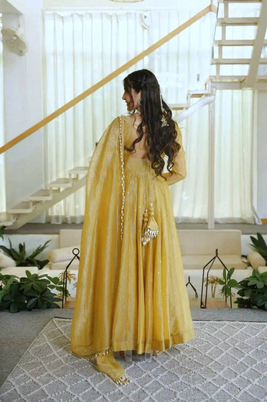 Gentle Gold Salsa Silk Foil Work Gown Set