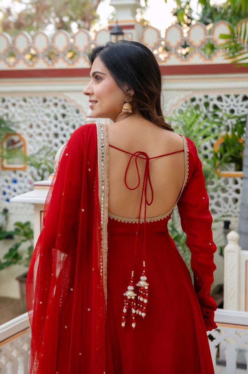 Red Faux Georgette Handwork Anarkali Suit Set