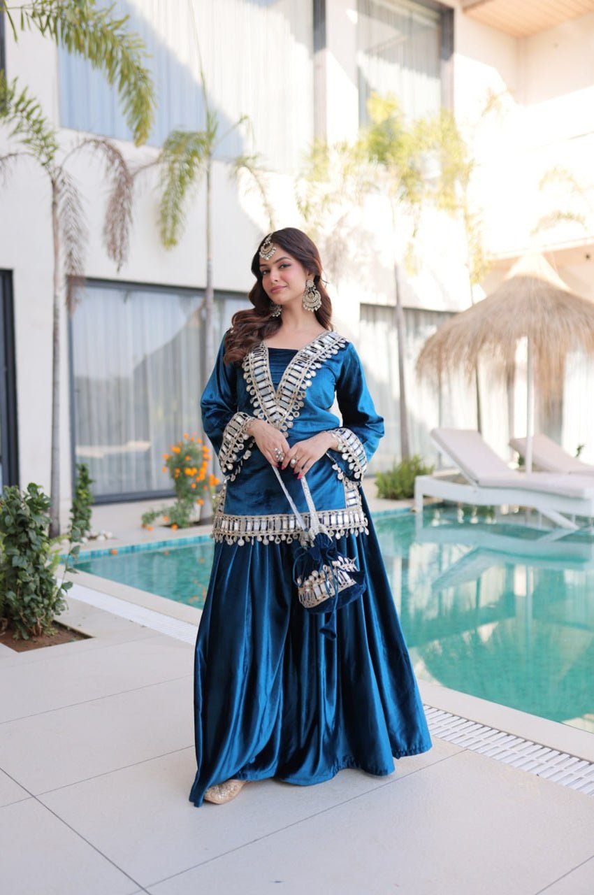 Arabian Blue Ice Velvet Suit Set
