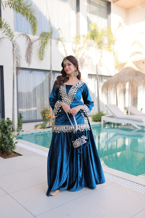 Arabian Blue Ice Velvet Suit Set