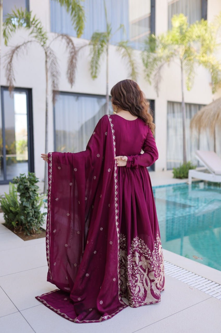 Mulberry Wine Rangoli Silk Gown