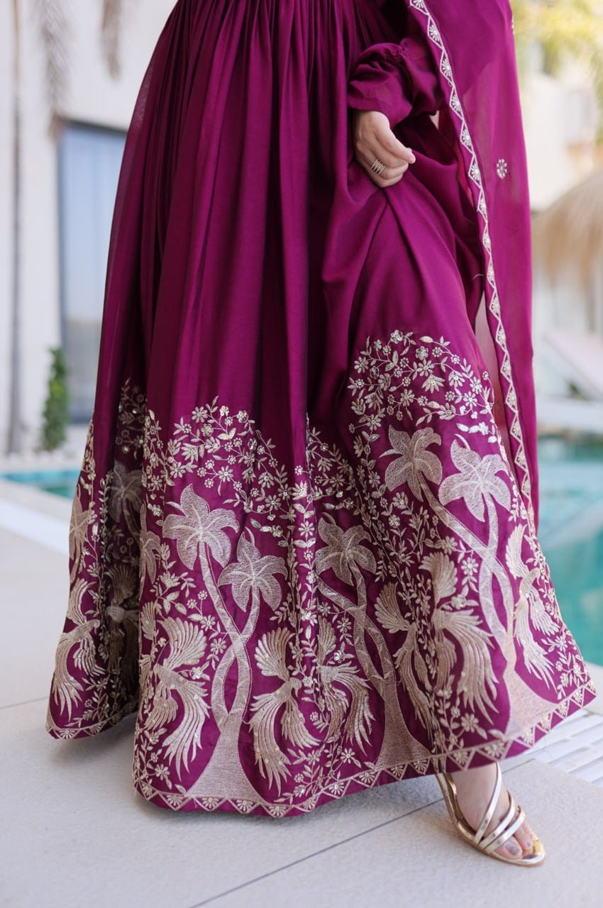 Mulberry Wine Rangoli Silk Gown