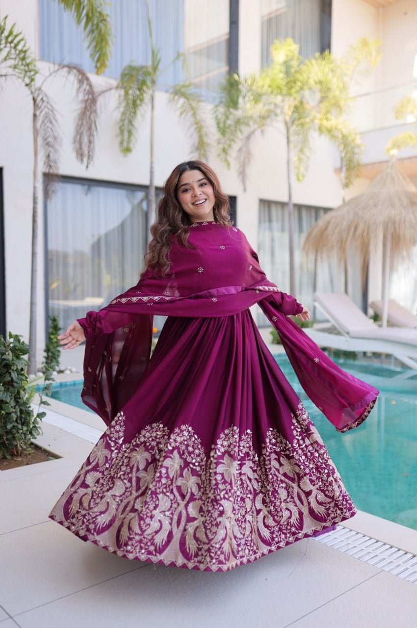 Mulberry Wine Rangoli Silk Gown