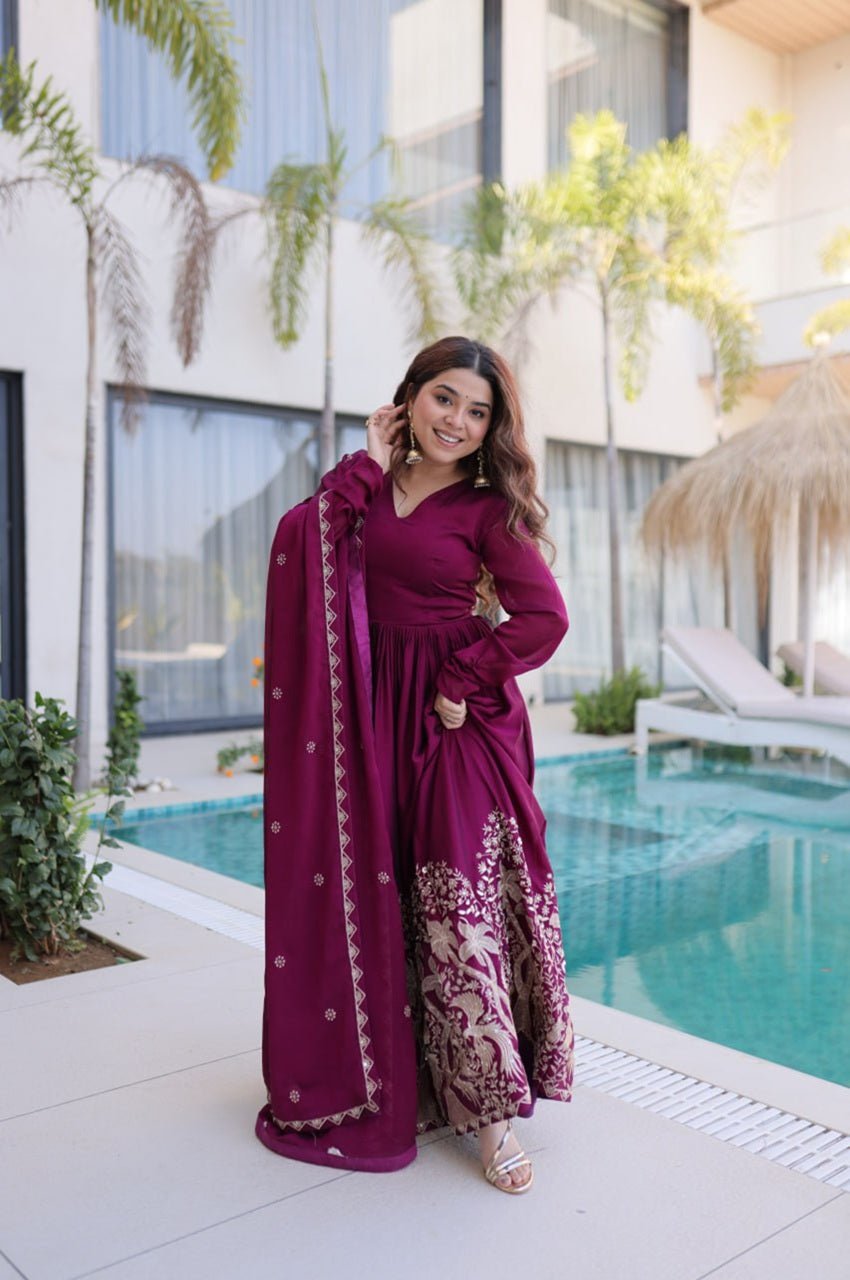 Mulberry Wine Rangoli Silk Gown