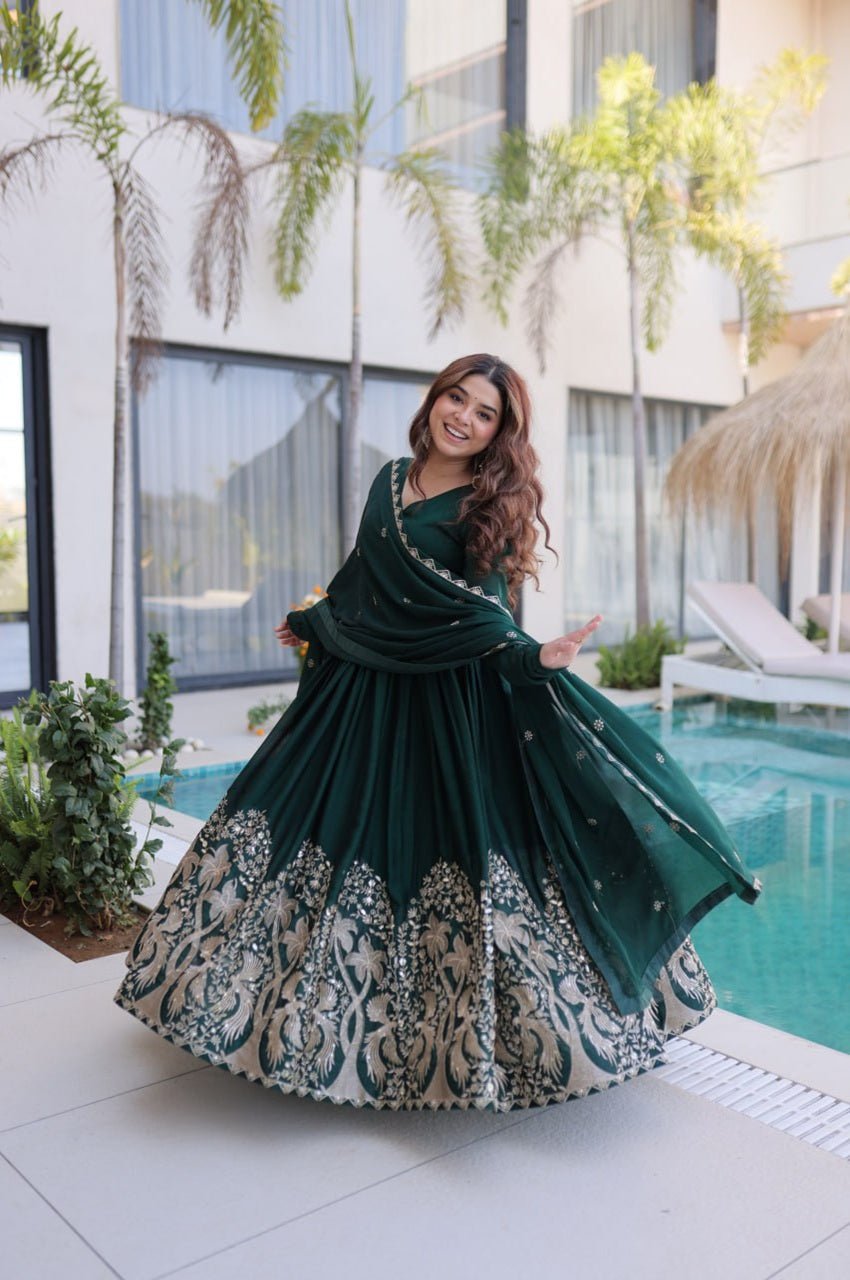 Rich Green Rangoli Silk Gown