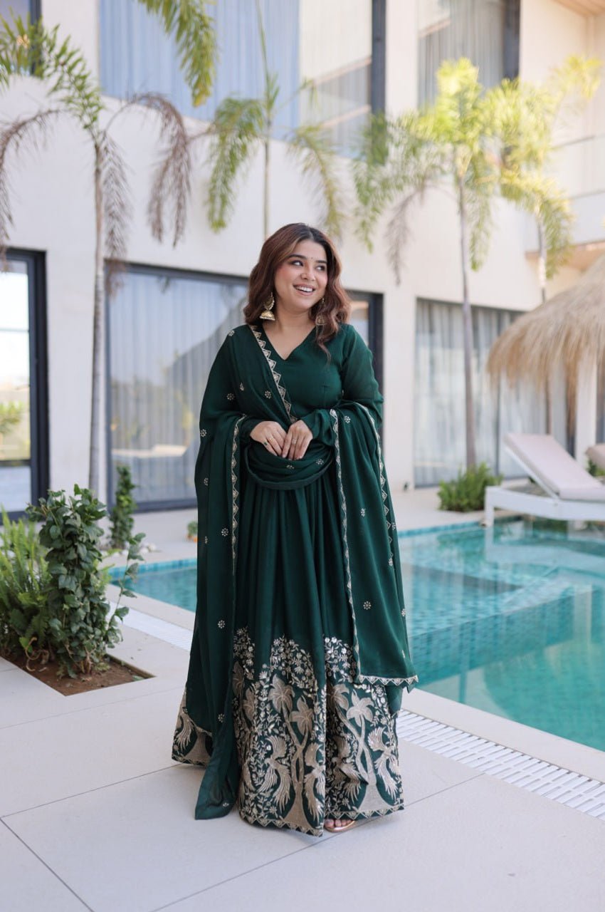 Rich Green Rangoli Silk Gown
