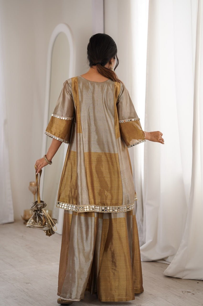 Dust Brown Two-Tone Tissue Suit Set