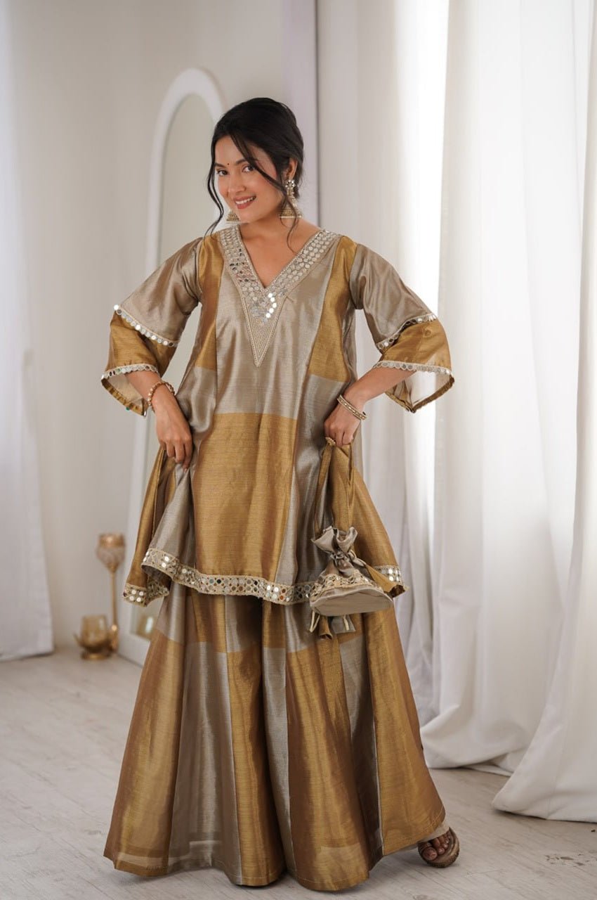 Dust Brown Two-Tone Tissue Suit Set