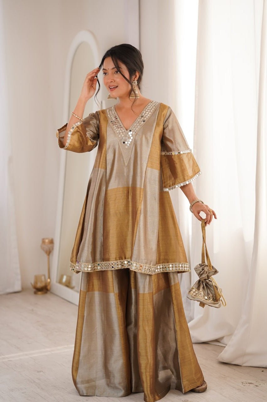 Dust Brown Two-Tone Tissue Suit Set