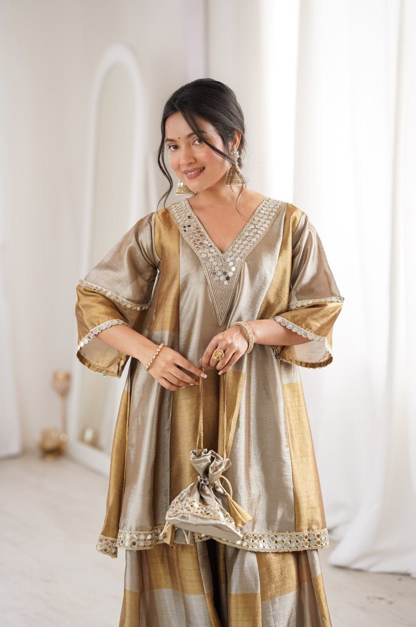 Dust Brown Two-Tone Tissue Suit Set