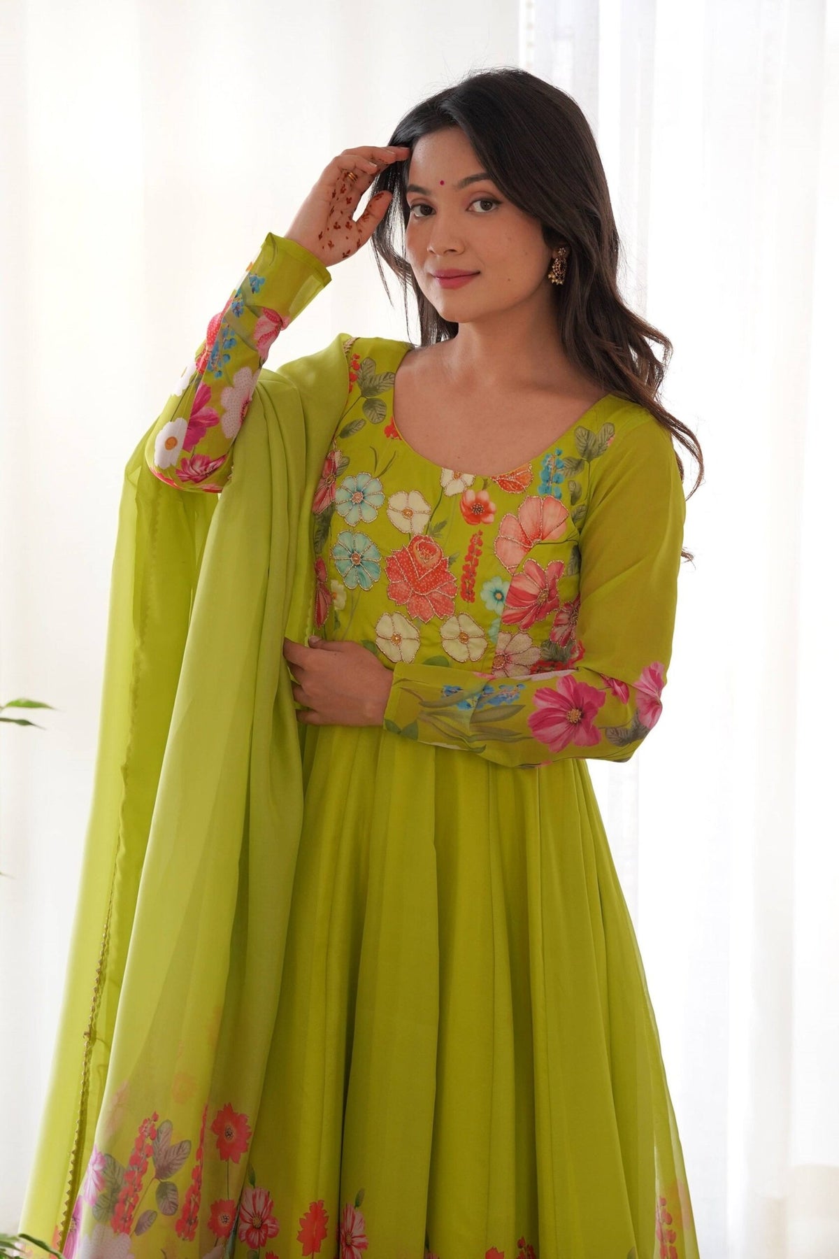 Neon Yellow Floral Anarkali