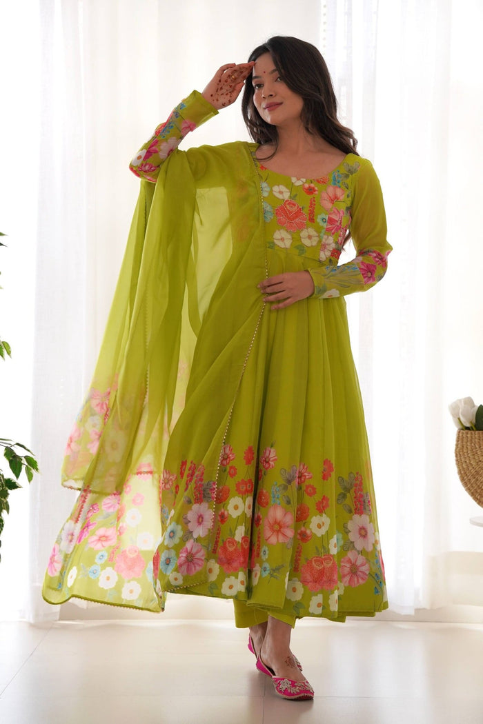 Neon Yellow Floral Anarkali