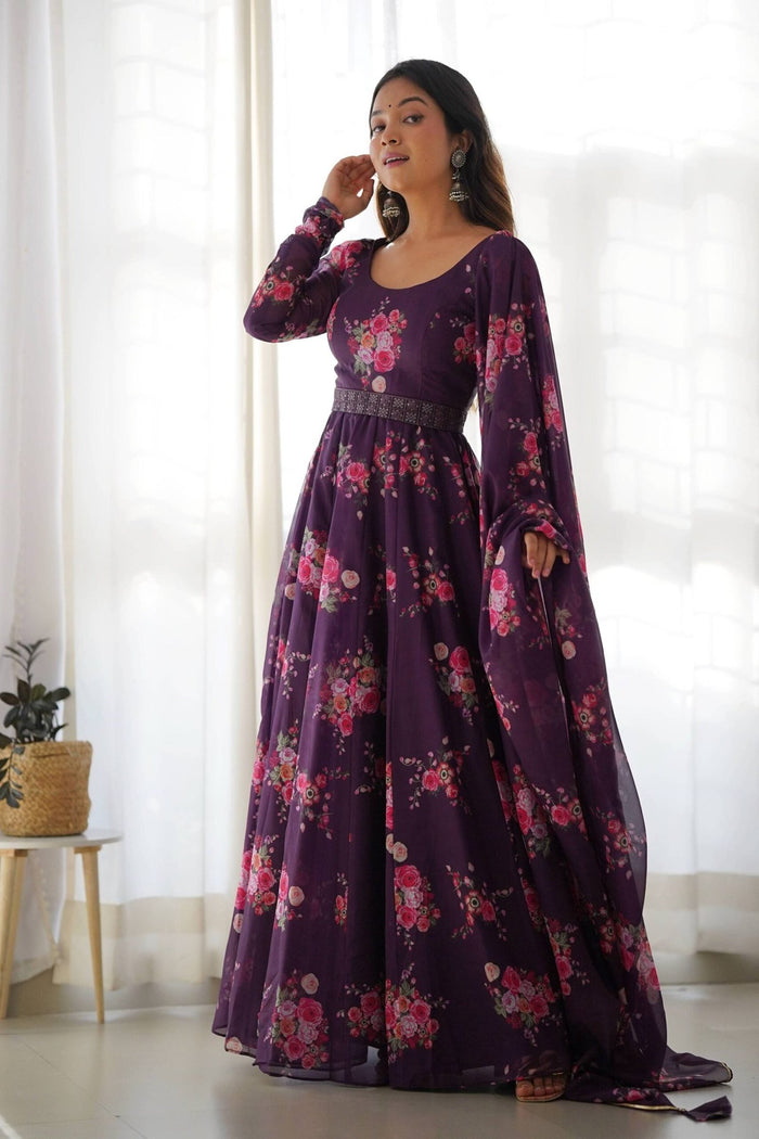 Wine Color Floral Gown