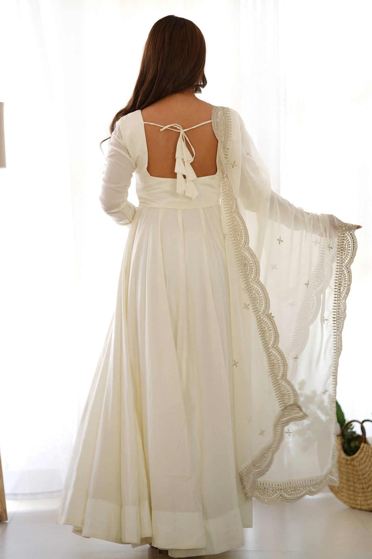 Exquisite White Heavy Pure Romansilk Anarkali Suit