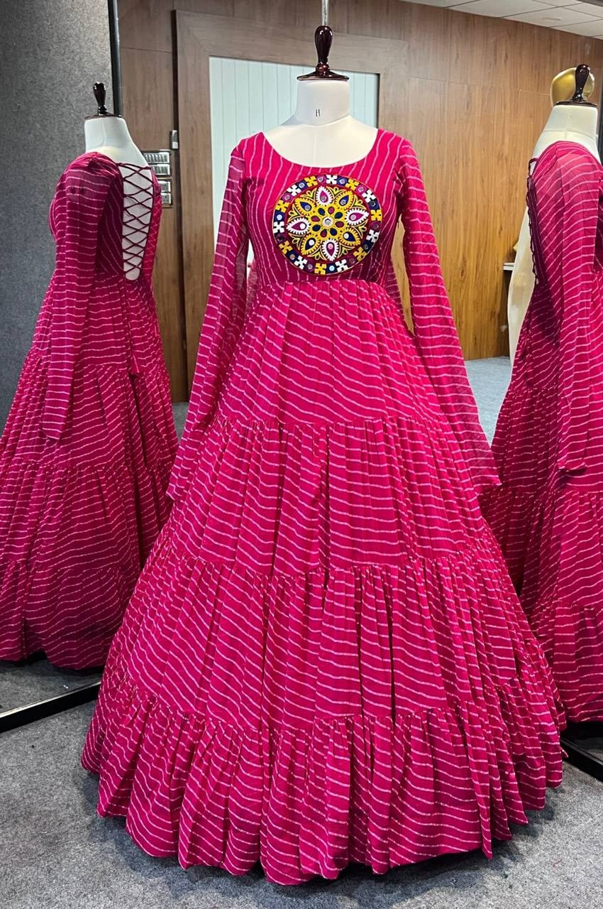 Rani Pink Laheriya Print Gown