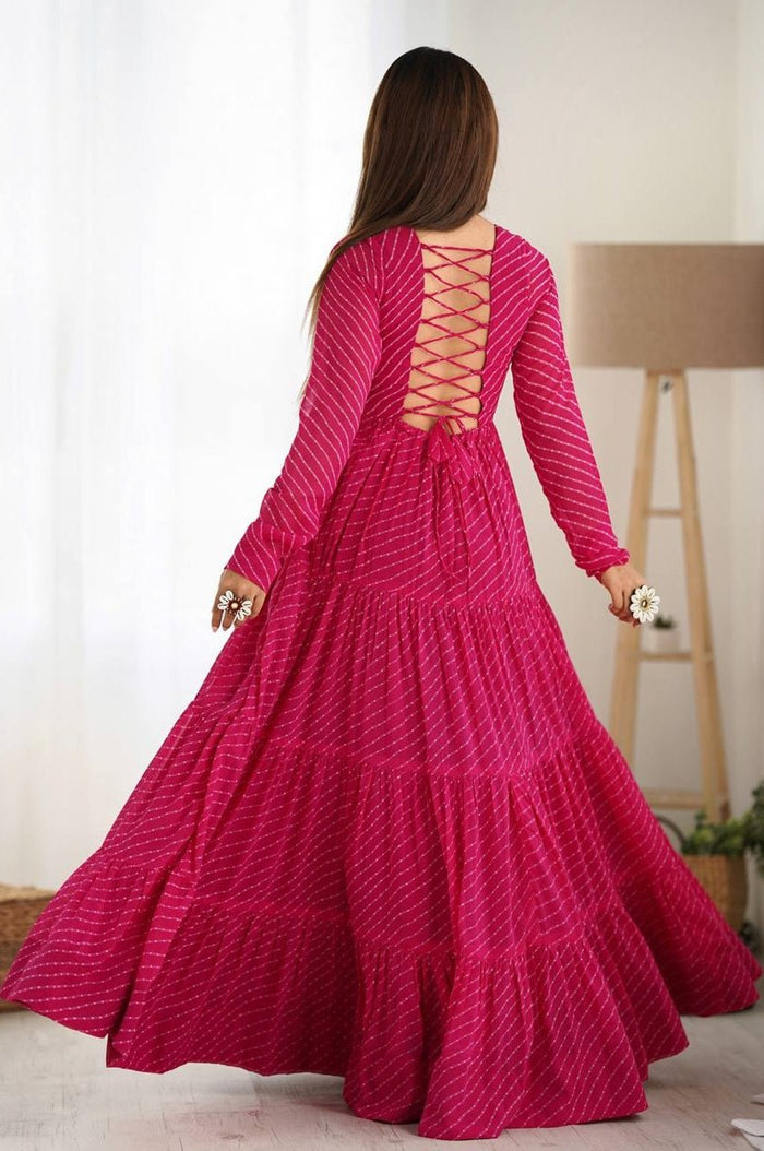 Rani Pink Laheriya Print Gown