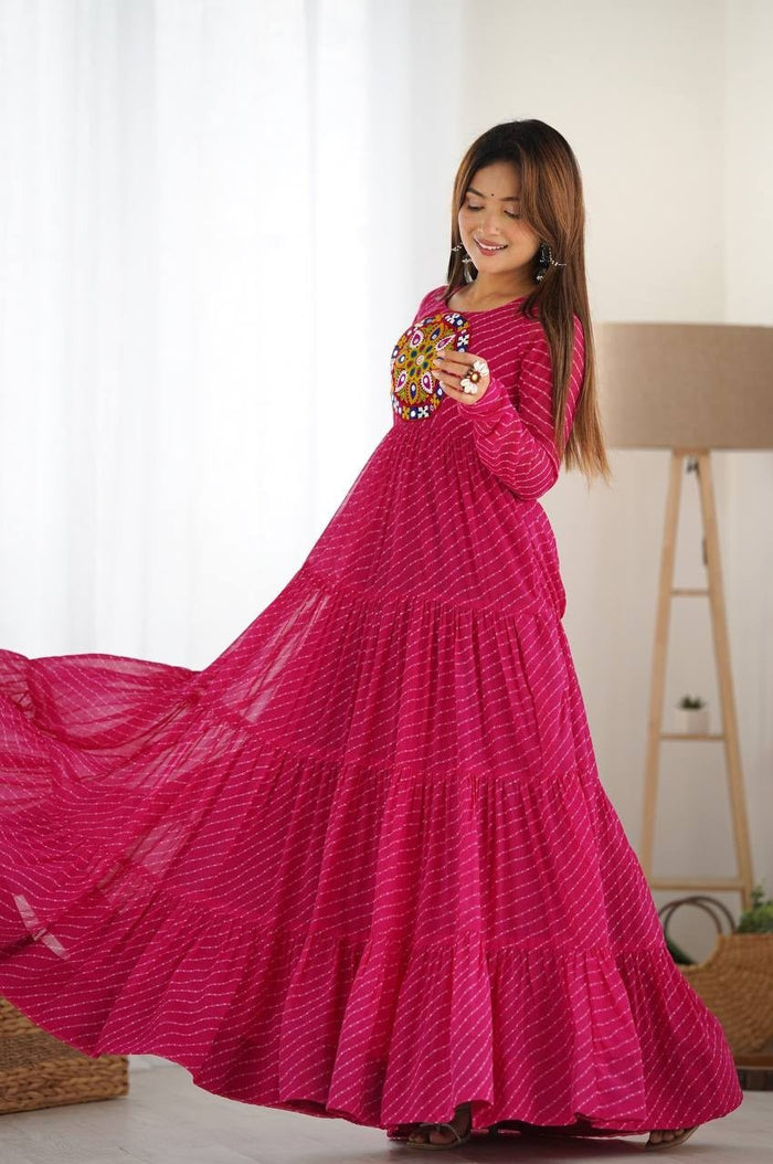 Rani Pink Laheriya Print Gown