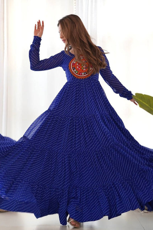 Blue Laheriya Print Gown