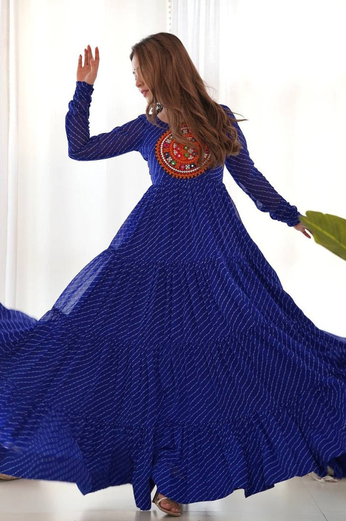 Blue Laheriya Print Gown