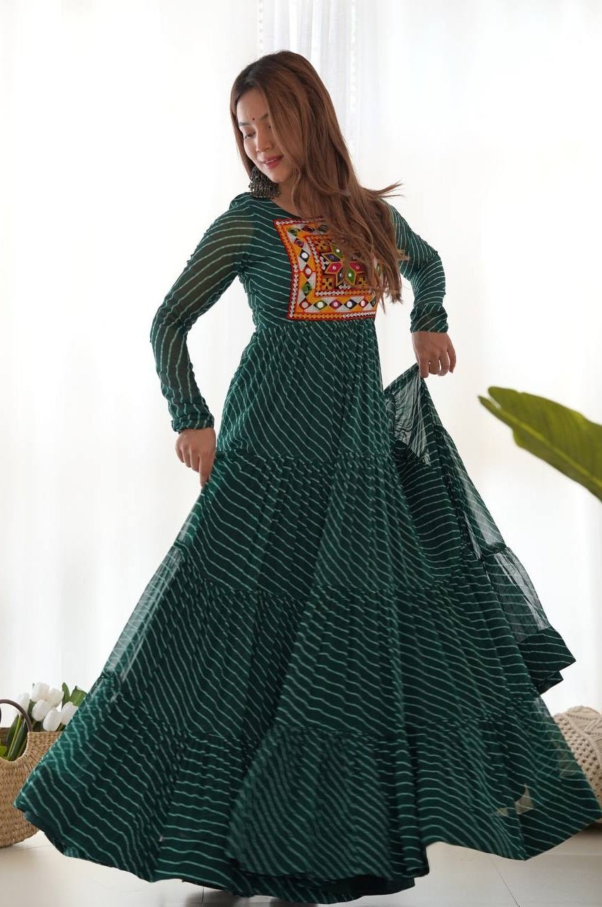 Green Laheriya Print Gown