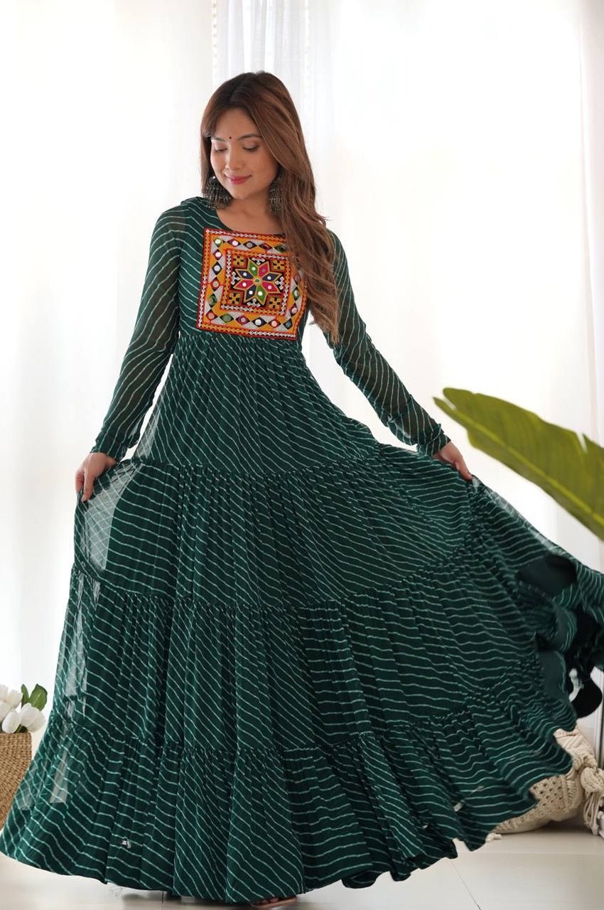 Green Laheriya Print Gown