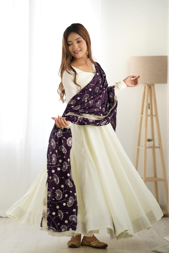 White Silk Anarkali Gown