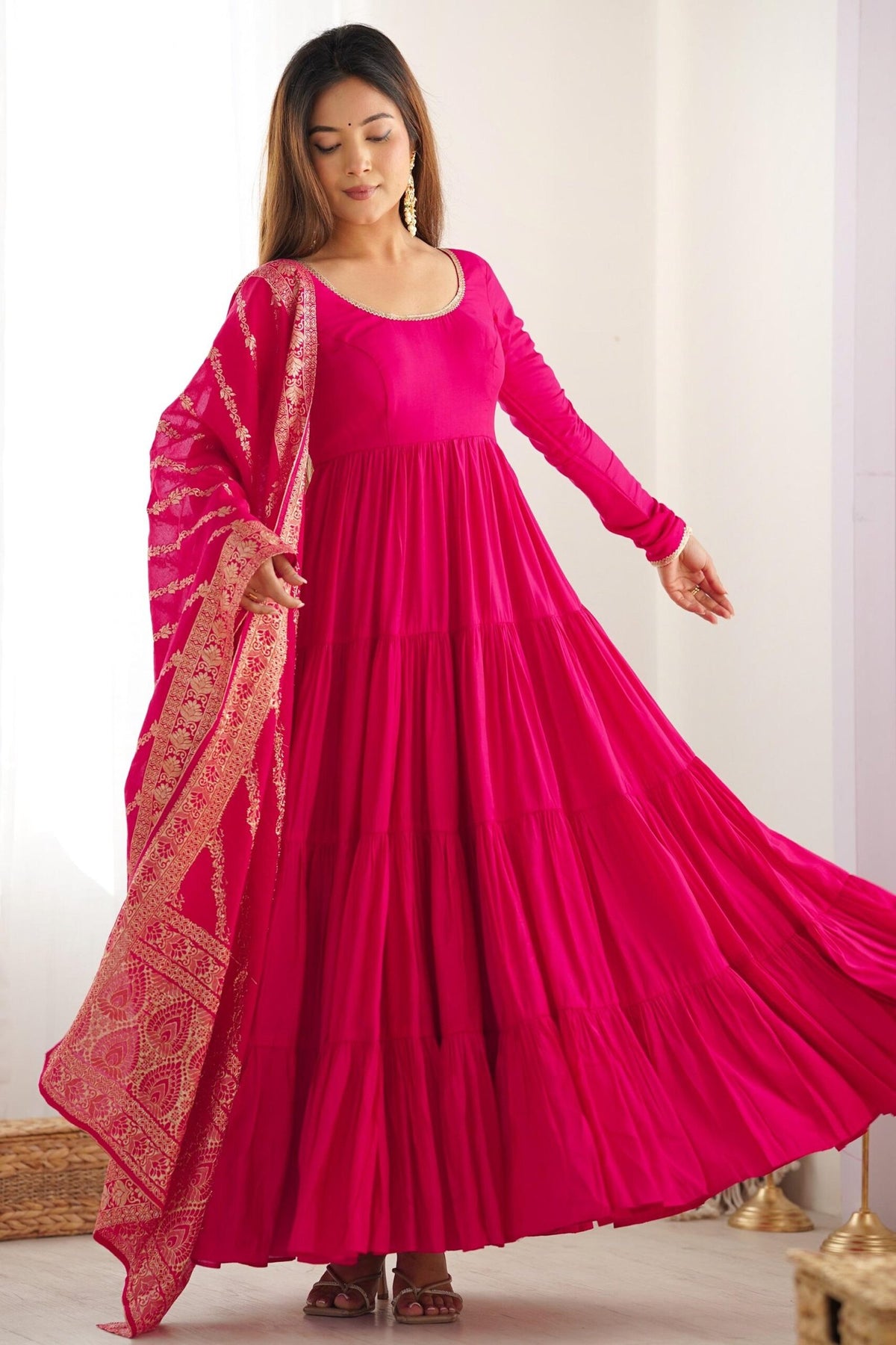 Elegant Roman Silk Chanderi Anarkali Suit Set