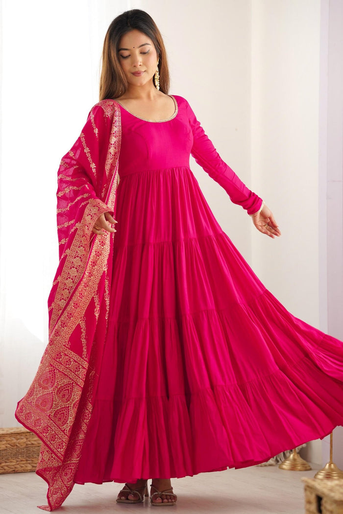 Elegant Roman Silk Chanderi Anarkali Suit Set