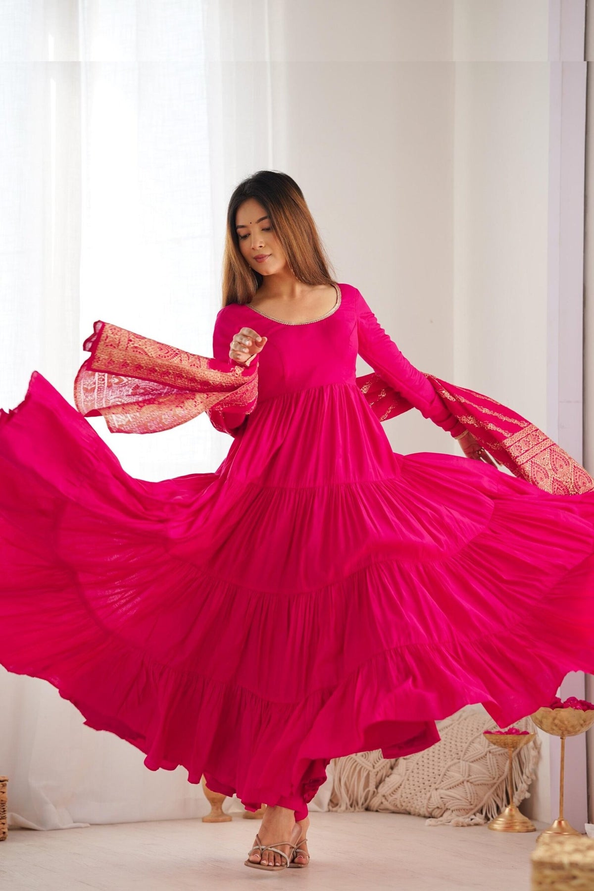 Elegant Roman Silk Chanderi Anarkali Suit Set