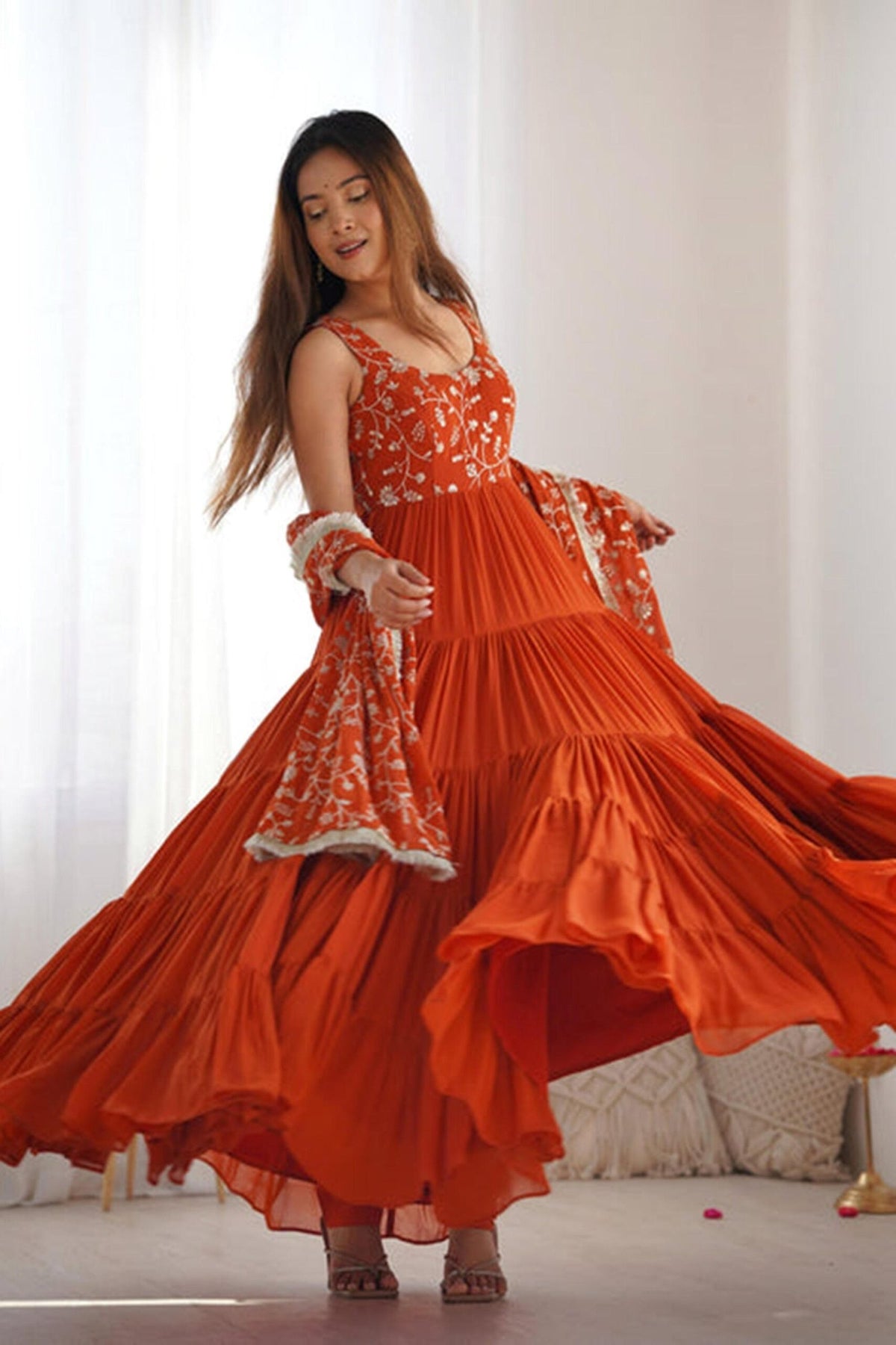Elegant Orange Anarkali Set