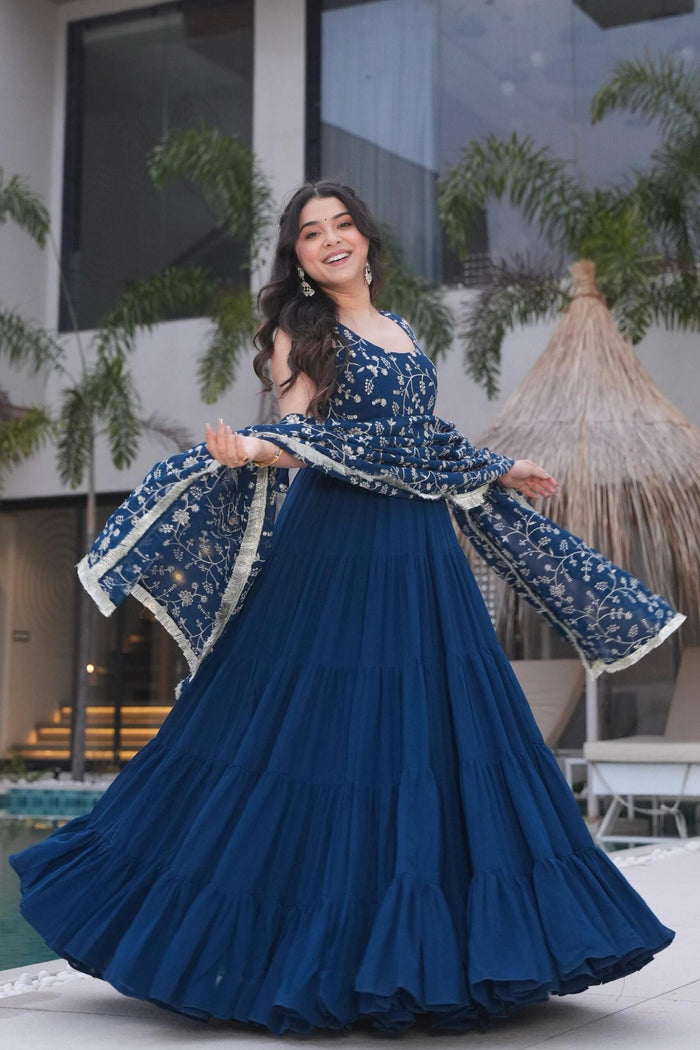 Teal Blue Anarkali Gown
