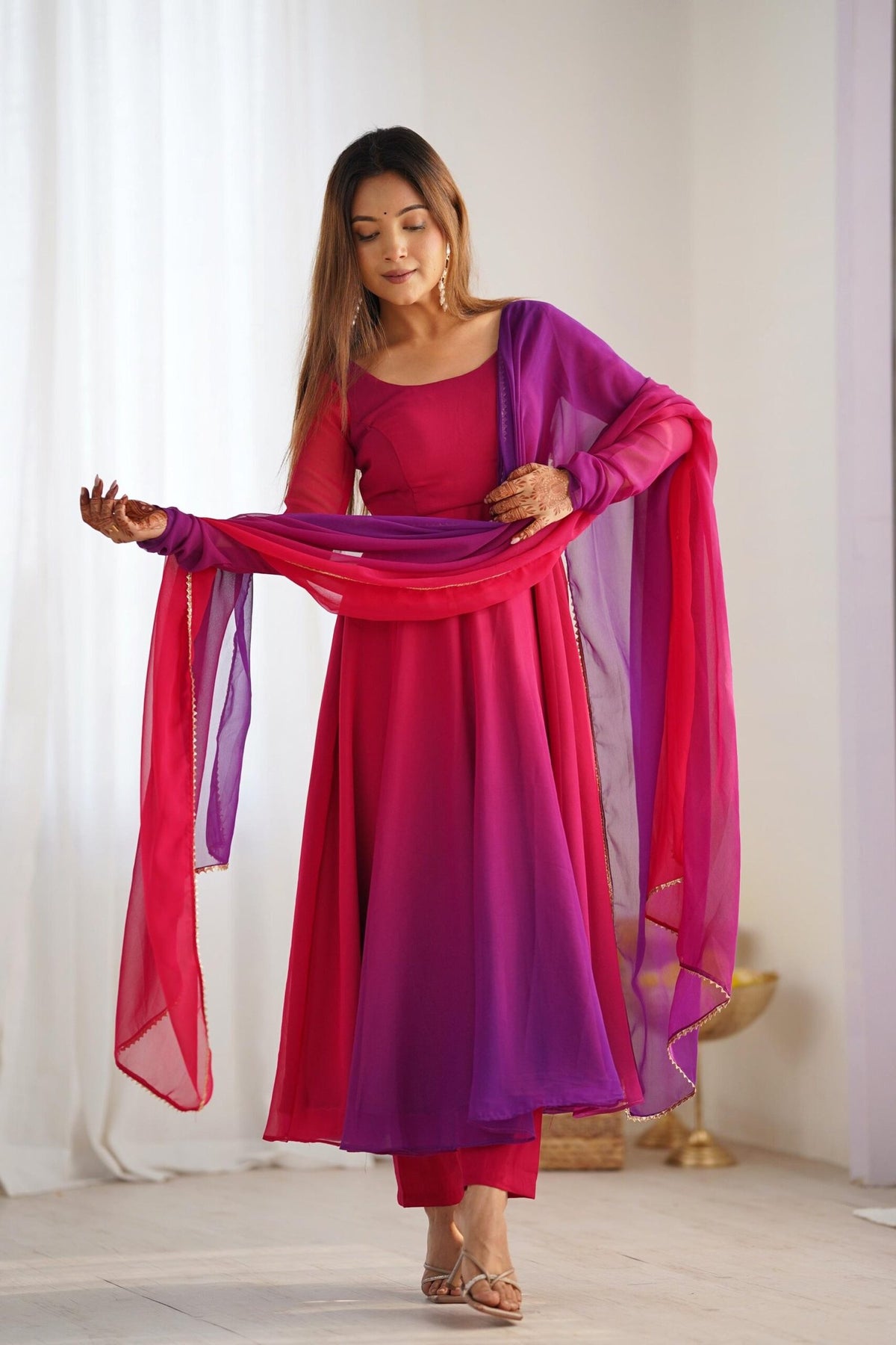 Dark Pink & Purple Shaded Fox Georgette Anarkali Suit