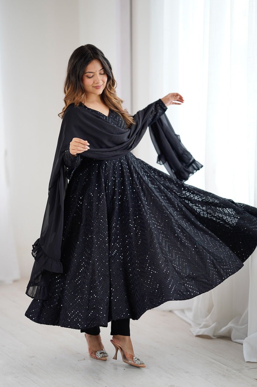 Black Lucknowi Anarkali Suit Set