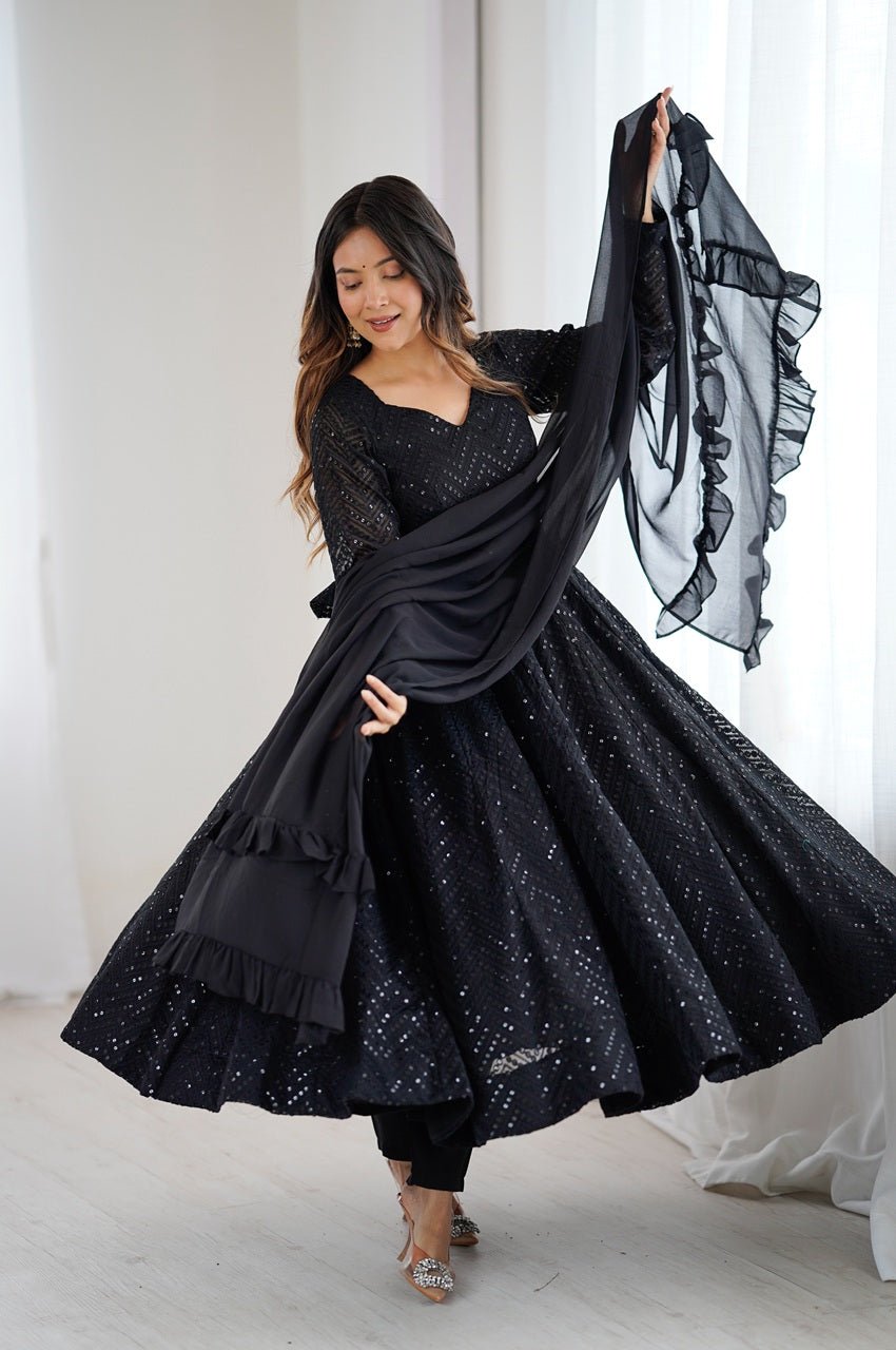 Black Lucknowi Anarkali Suit Set