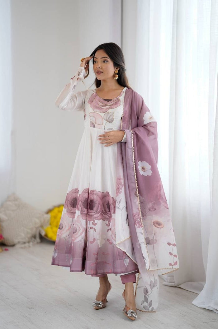 Onion Color Organza Silk Anarkali Suit