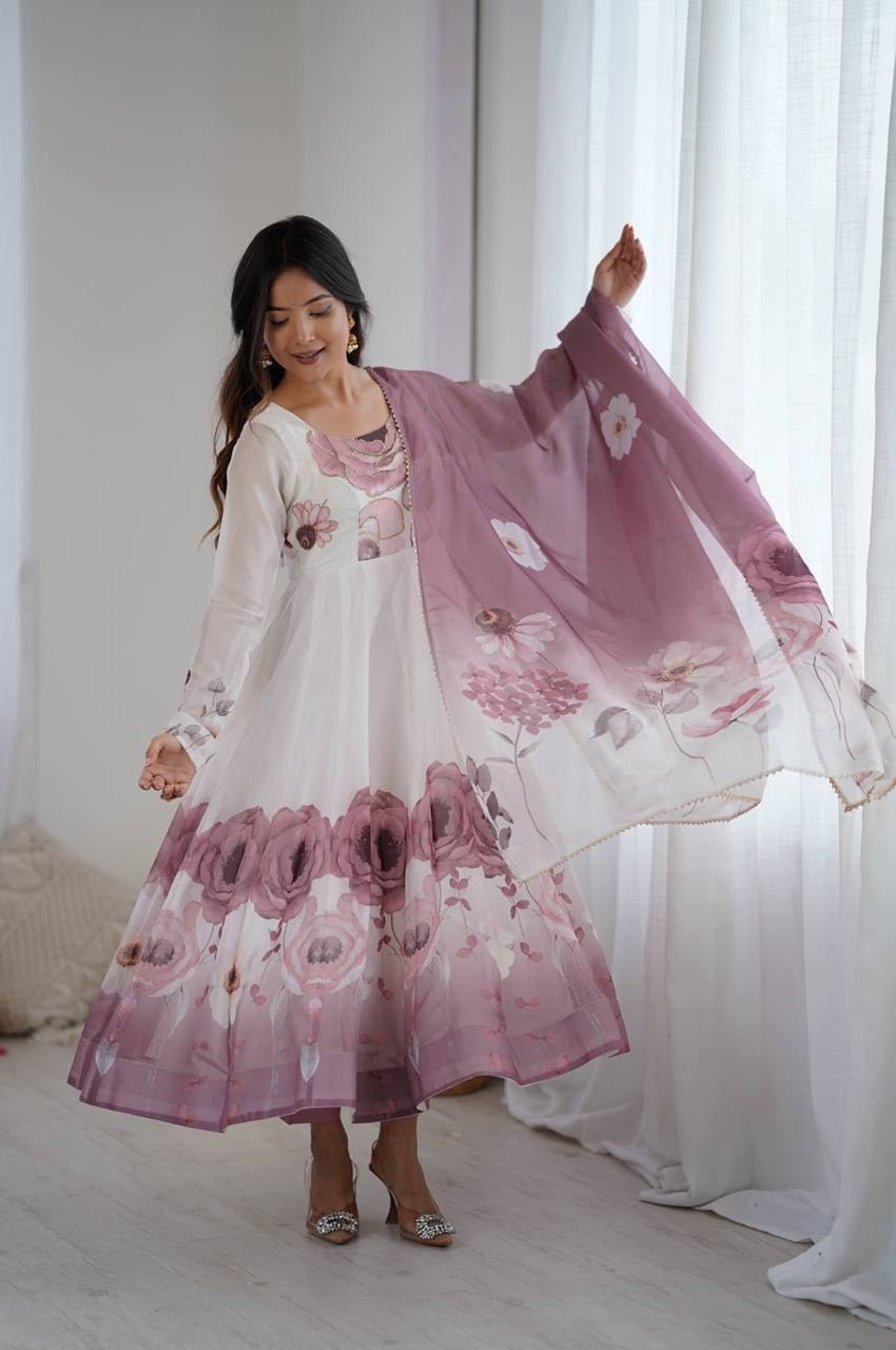 Onion Color Organza Silk Anarkali Suit