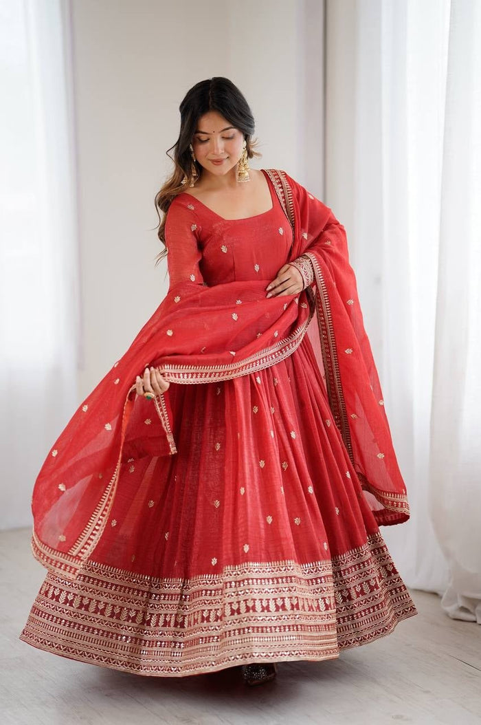 Rust Orange Crunchy Silk Anarkali Suit