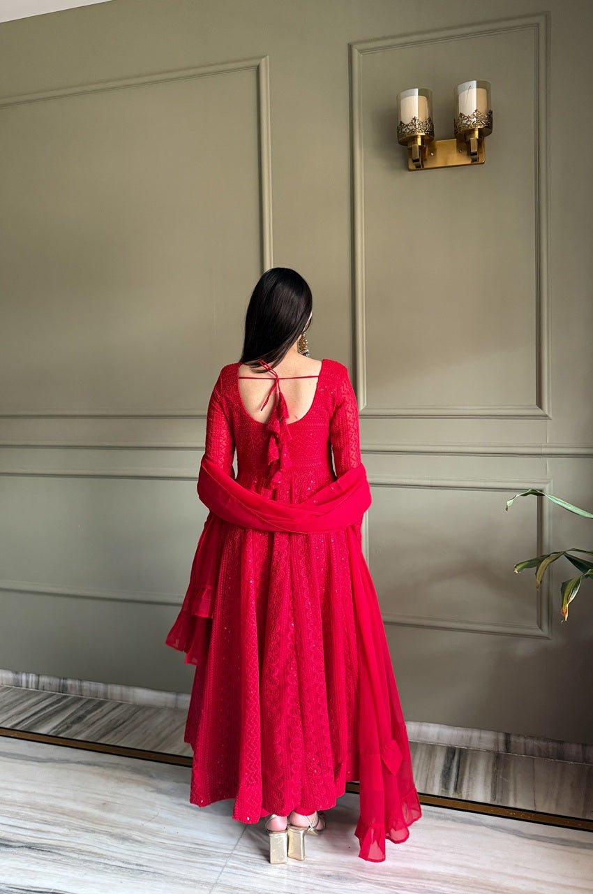 Red Fox Georgette Lucknowi Anarkali Suit