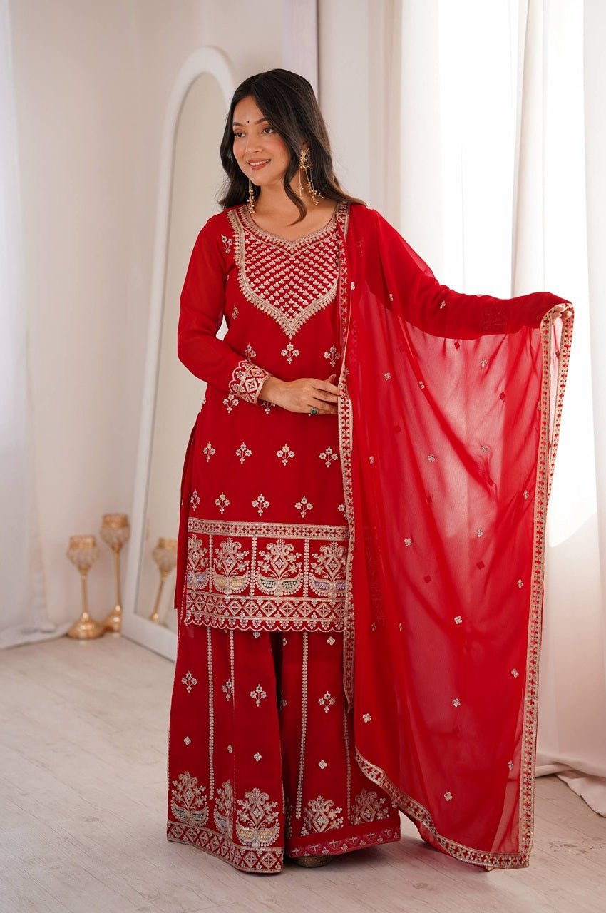 Red Fox Georgette Sharara Suit