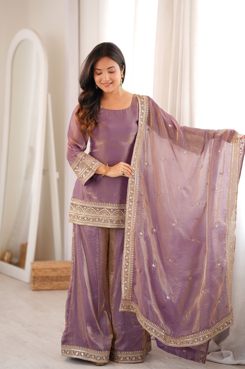Mauve Frendy Silk Embroidered Kurta Palazzo Set