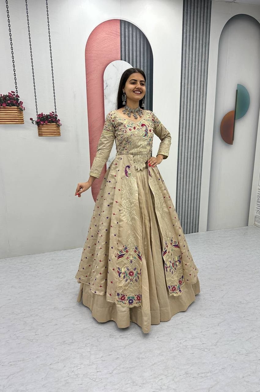 Cream Color Crop Top Lehenga