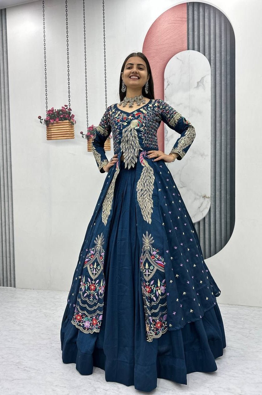 Indigo Color Crop Top Lehenga