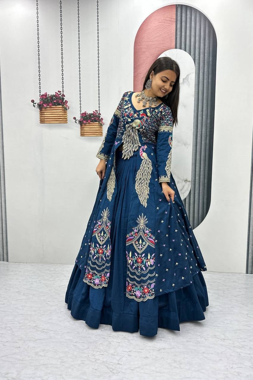Indigo Color Crop Top Lehenga