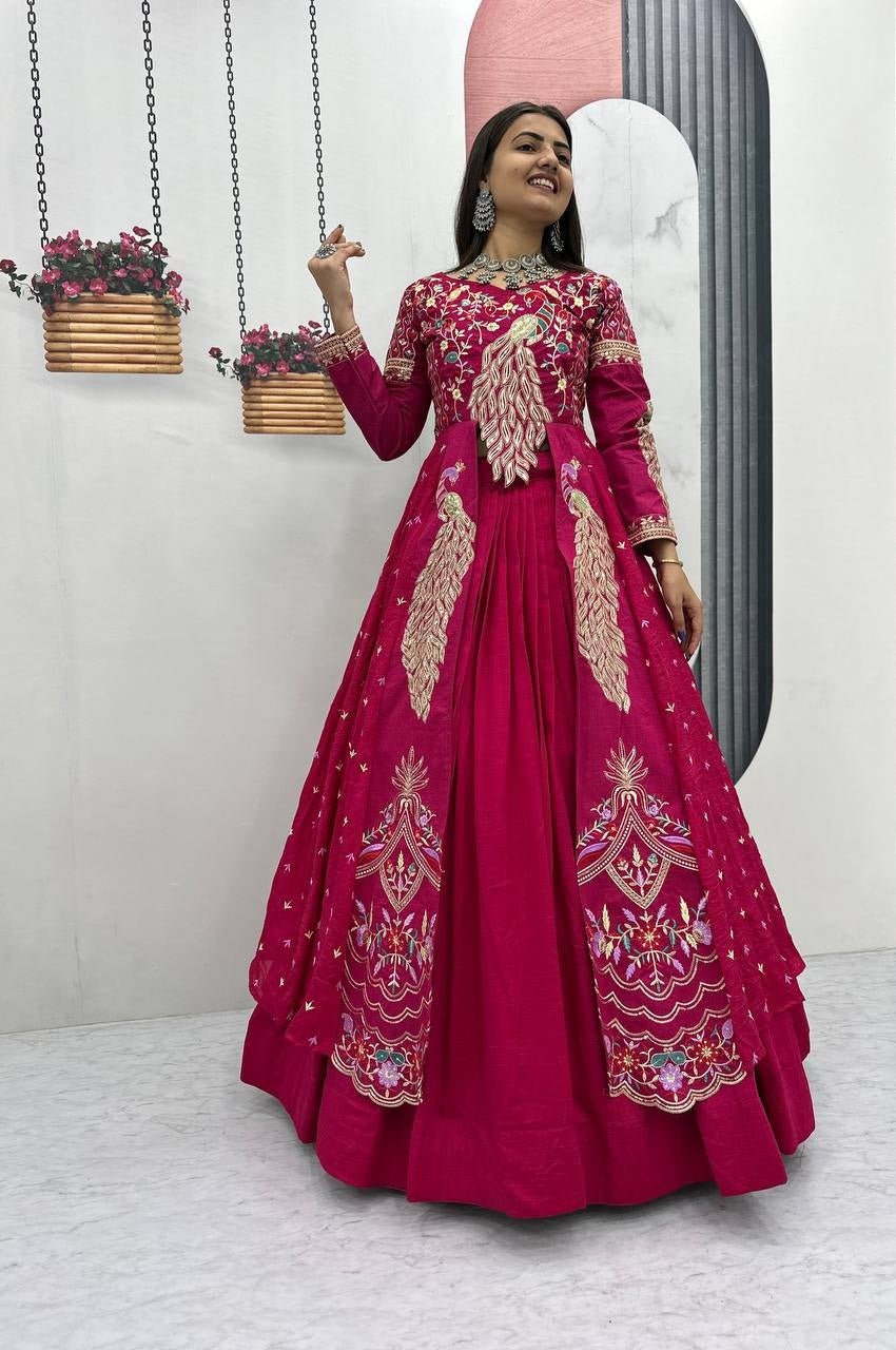 Crimson Color Crop Top Lehenga