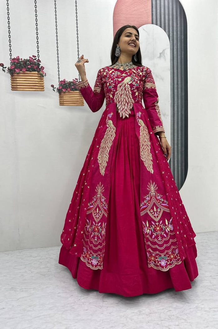 Crimson Color Crop Top Lehenga